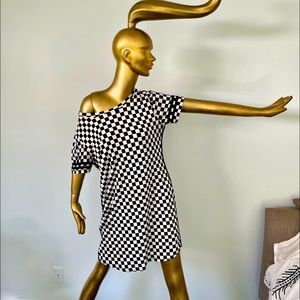 Y2K vintage Joe Boxer T-shirt Dress Checkerboard w/ Racing Stripes!